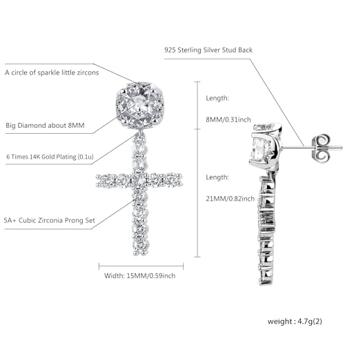 JINAO Cross Hoop Dangle Earrings for Men Women - color: Big Diamond-Silver