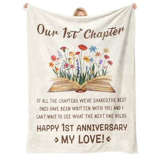 1st Anniversary Blanket Gifts for Couple Her Him, Ideas One Year Wedding Gifts for Husband Wife Boyfriend Girlfriend Women Men, Flannel Throw 60"x50", Happy 1st Anniversary - size: 1st Anniversary