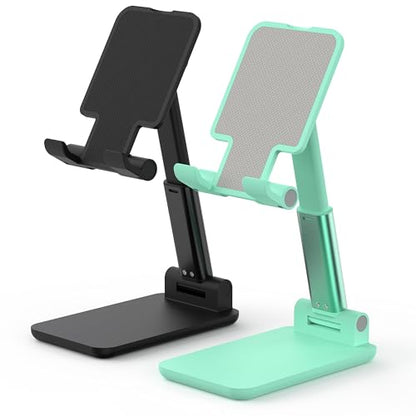2 Pack Cell Phone Stand for Desk, Adjustable Angle & Height, Foldable Portable Phone Holder with Anti-Slip Silicone Pad, Compatible with iPhone 18/17/16/Smartphones 4–8 Inch, Pink&Green - color: (2 PCs) Black&Green