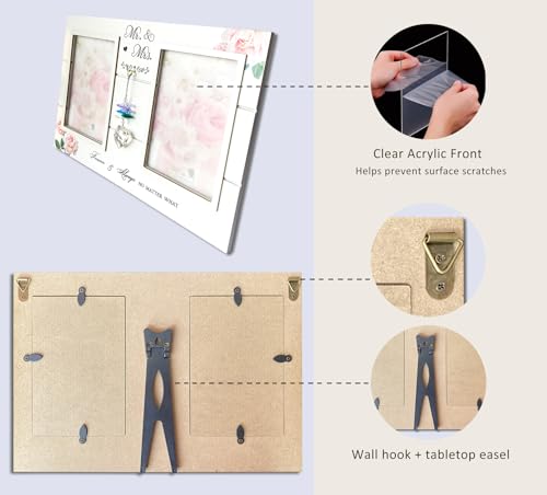 Mr. & Mrs. Wedding Picture Frame, Gift for Couple, K9 Crystal Charm - color: 4. White - Forever & Always