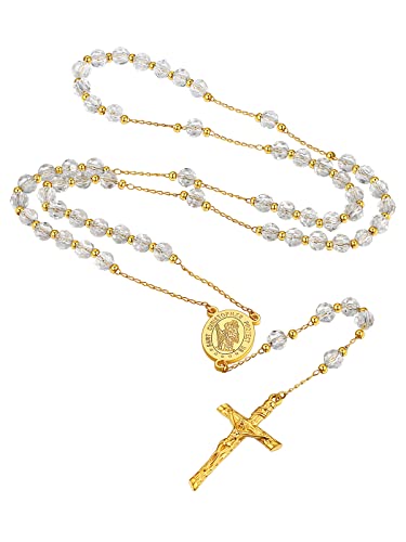 Supcare Rosary for Men Women Catholic Necklace Rosary Beads Customized - color: E04-Christopher White