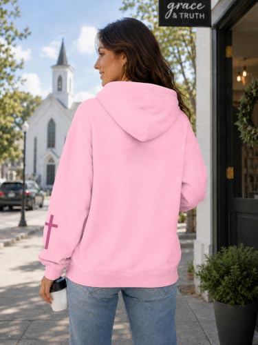 FAYALEQ Christian Sweatshirt By His Grace Letter Print Hoodie Christian Religious Sayings Sweater Bible Pullover Tops - color: Pink, size: X-Large