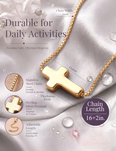 Subiceto Cross Necklace for Women,Small Sterling Silver Cross Pendant - color: Gold-Sideways Cross