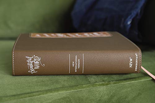 NIV, Beautiful Word Bible, Updated Edition, Peel/Stick Bible Tabs, Leathersoft, Brown/Pink, Red Letter, Comfort Print: 600+ Full-Color Illustrated Verses