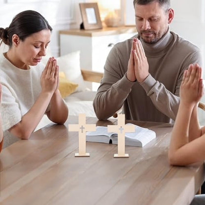 Homoyoyo Wooden Crosses for Crafts, 10 Pack, 6.6 Inch with Wood Bases
