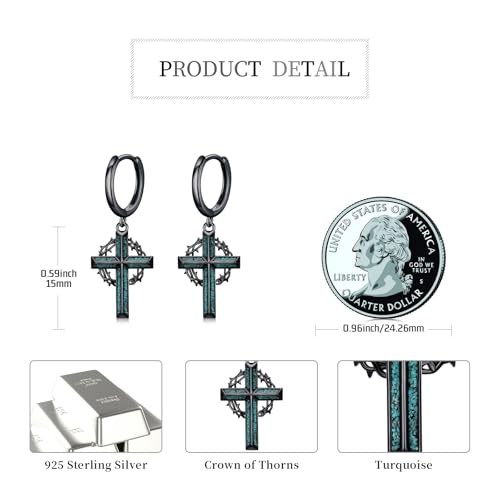 Black Dangle Drop Earrings 925 Sterling Silver Turquoise Earrings Jewelry Gifts for Women Men - style: Cross-Crown of Thorns