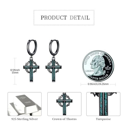 Black Dangle Drop Earrings 925 Sterling Silver Turquoise Earrings Jewelry Gifts for Women Men - style: Cross-Crown of Thorns