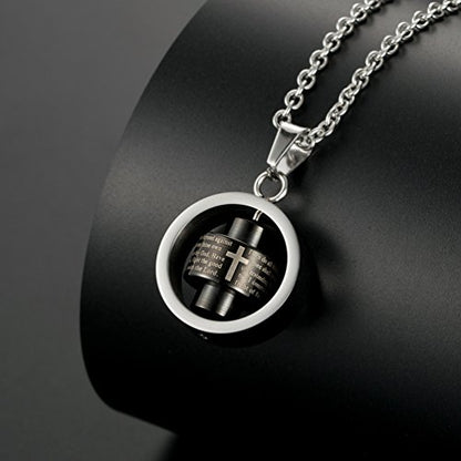 Stainless Steel Bible Verse Christian Lord's Prayer Cross Spinner Charm Pendant Necklace for Men - color: Black
