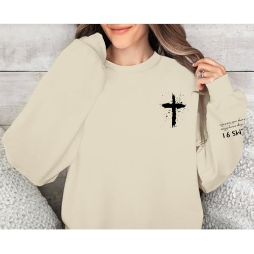 Women Christian Sweatshirt Psalms 91 Jesus Hoodie Religious Faith God Shirt Bible Verse Inspirational Pullover Tops - color: Apricot, size: Medium