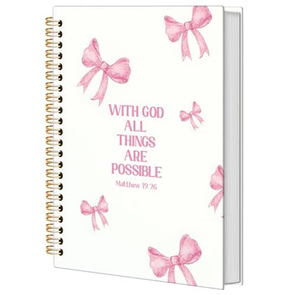 BNHJKFQZ Coquette Pink Bow Bible Journal for Women,Christian Gifts for Women Girls,Bible Study Supplies Journaling Notebook,Preppy Pink Bow Hardcover Spiral Notebook 5.5 x 8.3 Inch - color: Bible -pink god