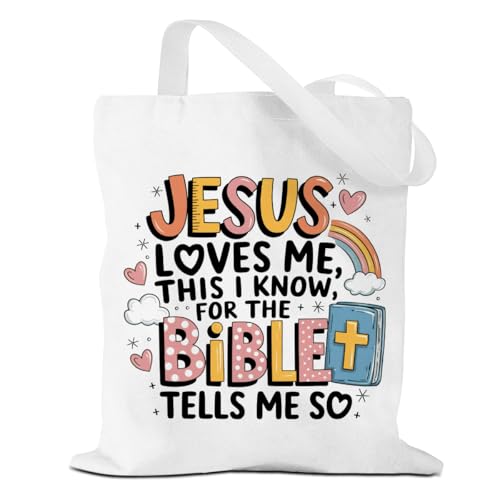 VICBOU Bible Verse Canvas Tote Bag Religious Christian Gifts for Women Men Faith Canvas Tote Reusable Grocery Bag - color: Jesusbible