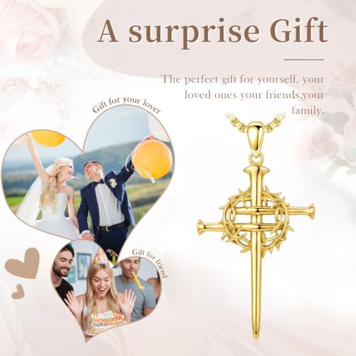 14K Gold Plated Cross Pendant Necklace Christian Jewelry Religious Gift - color: B02-Nail Cross Gold