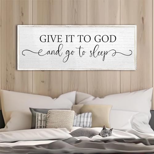TQianJiang Give It To God And Go To Sleep Wall Decor Sign, 40"X15", White - color: White, size: 40"L x 15"W