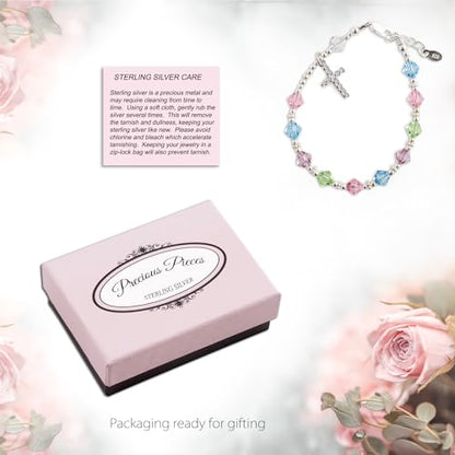 Precious Pieces Kids Crystal Rosary Bracelet, .925 Sterling Silver - color: Multi