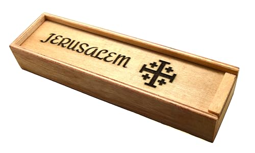 Olive wood from Israel hand turned pen with wooden gift box engraved Jerusalem Cross