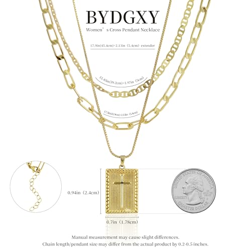 Cross Necklace for Women Girls, 14K Gold Plated Dainty Pendant Necklaces Set, Cute Trendy Faith Christian Religious Everyday Jewelry Gifts Aesthetic Accessories Non Tarnish - color: Triple Layered Box Mix