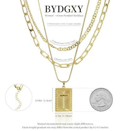 Cross Necklace for Women Girls, 14K Gold Plated Dainty Pendant Necklaces Set, Cute Trendy Faith Christian Religious Everyday Jewelry Gifts Aesthetic Accessories Non Tarnish - color: Triple Layered Box Mix