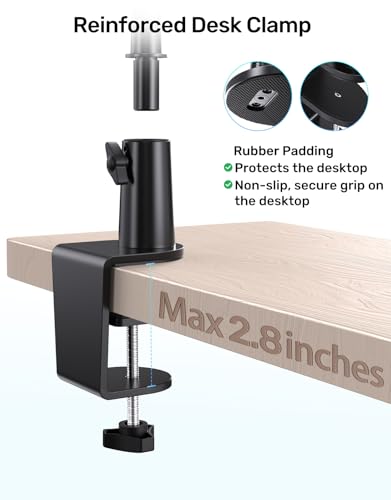 19-in Gooseneck Mic Stand with Desk Clamp, 3/8 & 1/4 Adapters, 360° Swivel - size: Upgraded Clamp