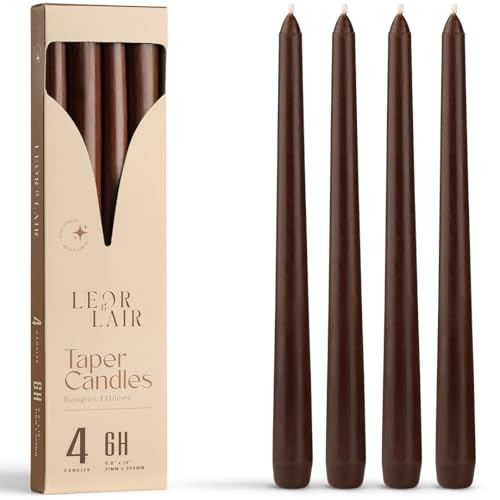 Leor & Lair Brown Taper Candles for Fall & Thanksgiving, 4 Pack, Unscented - color: Brown