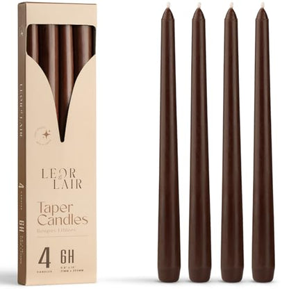 Leor & Lair Brown Taper Candles for Fall & Thanksgiving, 4 Pack, Unscented - color: Brown