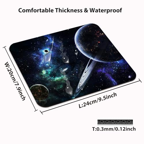 Outer Space Galaxy Navy Blue Mouse Pad, Cosmic Planet Nebula Scene Desk Mat - color: Black Blue