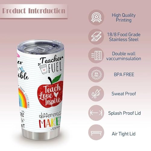 20oz Apple Rainbow Teacher Insulated Stainless Steel Tumbler with Lid - color: Rainbow Glitter Teacher