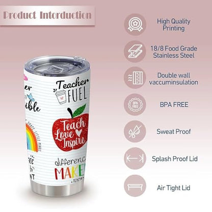 20oz Apple Rainbow Teacher Insulated Stainless Steel Tumbler with Lid - color: Rainbow Glitter Teacher