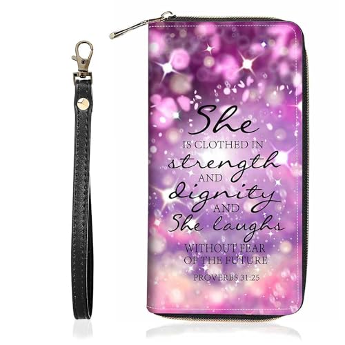 Christian Quote Bible Verse Proverbs 31:25 Print Wallet for Women Large Capacity Wallet Credit Card Holder PU Leather Zipper Clutch Purse Phone Wallet - color: Christian Quote Bible Verse Proverbs 31:25
