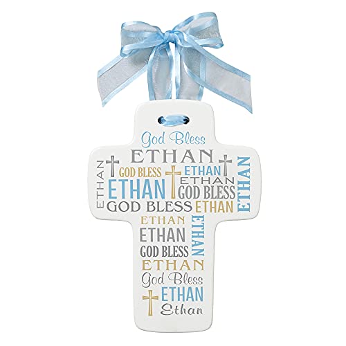 Let's Make Memories Personalized Newborn Cross - Religious Keepsake - Hanging Cross - Blue - Customize with Name - 8.25” x 10.5” - color: Blue