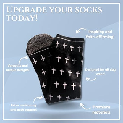 Bible Verse Socks for Men, Christian Scripture Crew Socks, Faith Gift - color: Black and White Crosses