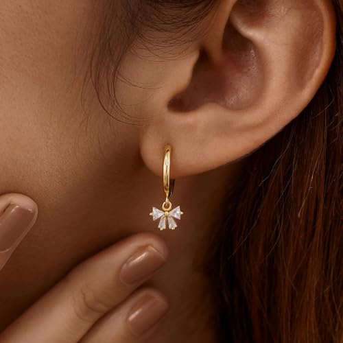 Dangle Earrings for Women, Dainty Huggie Hoop Dangle Earrings - color: Butterfly 01 Dangle Gold