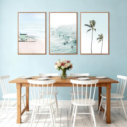 CHDITB Coastal Palm Tree Framed Wall Art, Seaside Beach Surfing Posters - color: Ocean, size: 24"L x 36"W