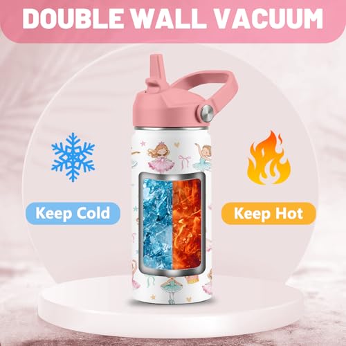 16 oz Ballet Water Bottle with Straw, Insulated Stainless Steel Tumbler - color: Ballet