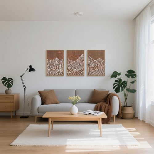 HPINUB Line Style Mountain Framed Canvas Wall Art Set, Vintage Tree Rings Wall Decor, Abstract Tree Spiral Wall Painting, Modern Nature Art Prints for Living Room,Bedroom,Farmhouse-16 x24 x3 - color: Line Style Mountain Wall Art, size: 16"L x 24"W