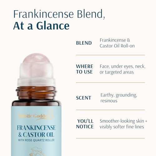 Holistic Goddess Frankincense Castor Oil Roll-On, Rose Quartz Roller, 1.7oz