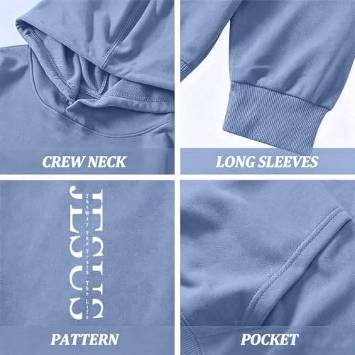Boys Christian Jesus Hoodie Kids Faith Bible Verse Sweatshirt - color: Blue, size: 9-10 Years