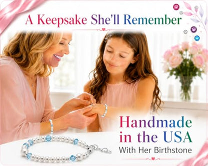 Baby Crystals Sterling Silver Cross Charm | White Pearl Baptism Bracelet - style: Personalized Birthstone