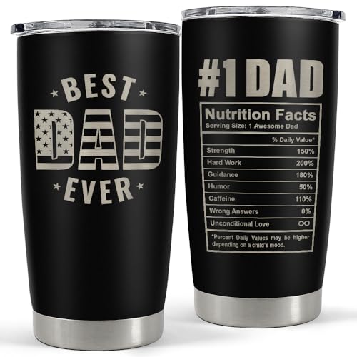 SANDJEST Best Dad Ever Tumbler with Lid - Dad Nutrition Facts 20oz Insulated Stainless Steel Mug - Coffee Mug for Travel Outdoor Sport Office, Gift for Father’s Day Birthday - color: Dad 4