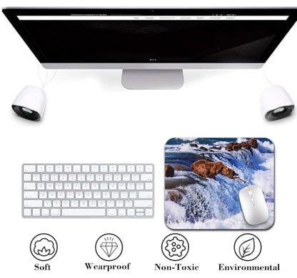 Grizzly Bear Mouse Pad, Katmai National Park Alaska Waterfall Desk Mat - color: Cute Colorful Art Rec23
