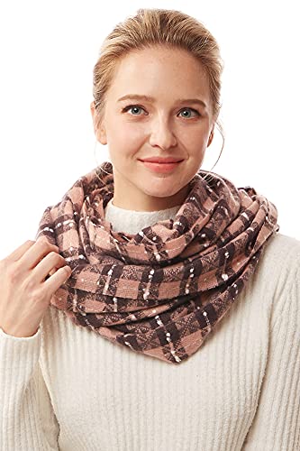 ScarvesMe Women's Check and Plaid Soft Infinity Loop Winter Fall Warm Scarf - color: Lof1252_pink