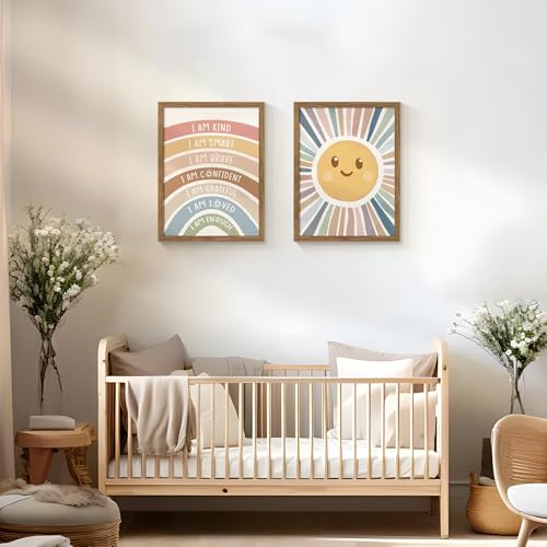 2 Piece Framed Boho Rainbow Kids Room Wall Art 12x16 Inch - color: sunshine, size: 16"L x 12"W