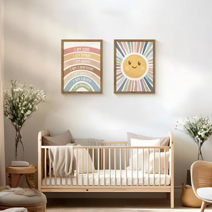 2 Piece Framed Boho Rainbow Kids Room Wall Art 12x16 Inch - color: sunshine, size: 16"L x 12"W