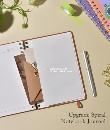 Lined Spiral Journal Notebook, A5 Hardcover Spiral Journals for Women Men, 150 Numbered Pages Spiral Bound Notebook, 100 GSM College Ruled Notebooks for Writing Note Taking 5.75" x 8.38", Brown - color: Brown