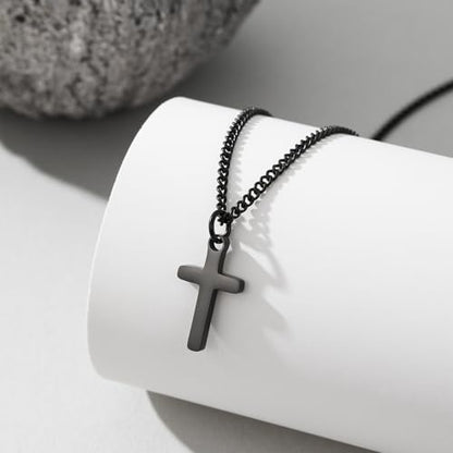 Small Cross Necklace for Boys Baptism Christmas Confirmation Valentines Easter Birthday Gifts to Teens Son Grandson Nephew - color: black, style: Happy Birthday