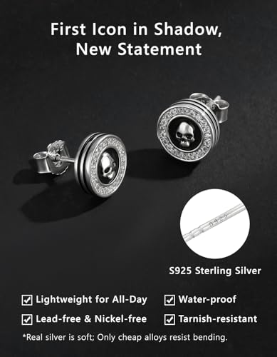 KRKC&CO Earrings for Men, Sterling Silver Earrings Studs, Hypoallergenic - color: Black B