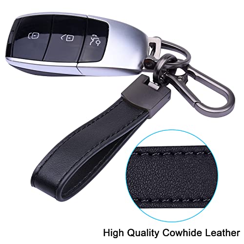 Wisdompro Genuine Leather Car Keychain, Universal Key Fob Keychain - color: Black (Carabiner Clip)