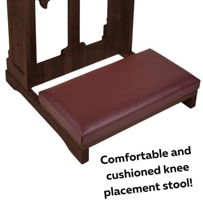 Needzo Holy Cross Padded Kneeler, Maple Hardwood Prayer Bench, 24 Inches x 32 Inches x 22 Inches