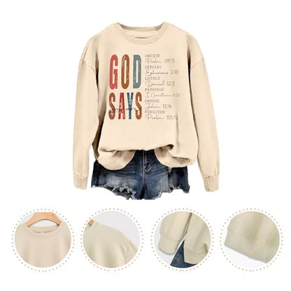Faith Sweatshirts for Women Christian Jesus God Graphic Sweatshirt - color: Beige, size: XX-Large