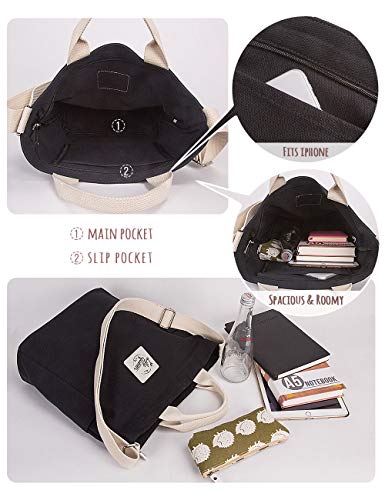Lily queen Women Canvas Tote Handbags Casual Shoulder Work Bag Crossbody - color: Black
