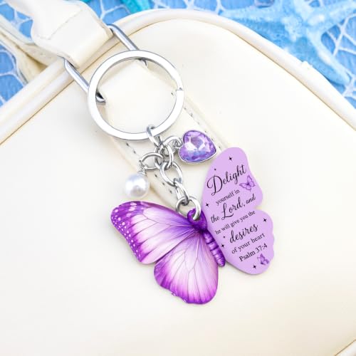 Christian Gifts Butterfly Keychain Bible Gifts for Women Purple Butterfly